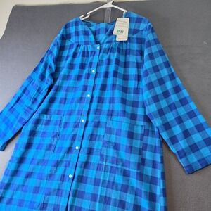 Latuza Blue Buffalo Plaid Cotton Flannel Nightgown XL Cozy‎ Sleepshirt NWT
